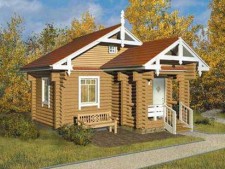 Дом из рубленого бревна 6 на 6,5 м в стиле кантри.