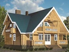 Дом из рубленого бревна 8 на 12 м в стиле кантри.