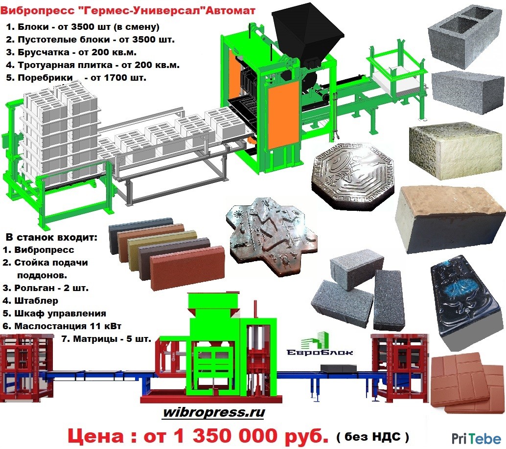 Вибростанки, Вибропрессы по производству и теплоблоков от 1000 блоков